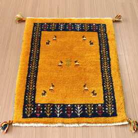 ギャッベ　イラン産手織りギャッベ 玄関マット 90×65cm オレンジ