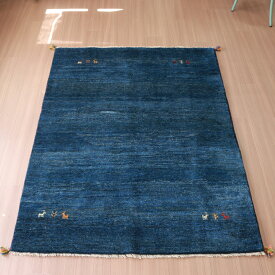 【15%OFFクーポン対象品】ギャッベ 手織りラグ イラン産絨毯 200×152cm ネイビーブルー　グラデーション　シンプル