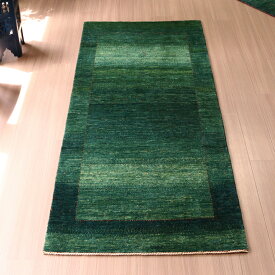 【15%OFFクーポン対象品】ギャベ　Gabbeh Lori Atash ロリアタシュ 213×91cm グリーンのグラデーション