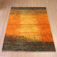 【15%OFFクーポン対象】ギャッベ ノウバフト 抽象画のようなモダンデザイン 160×110cm イエロー　オレン…