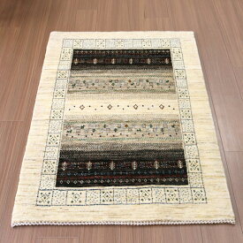 ギャッベ　バナフシェ　イラン産手織りラグ 126×86cm ナチュラルアイボリー＆グレーグラデーション