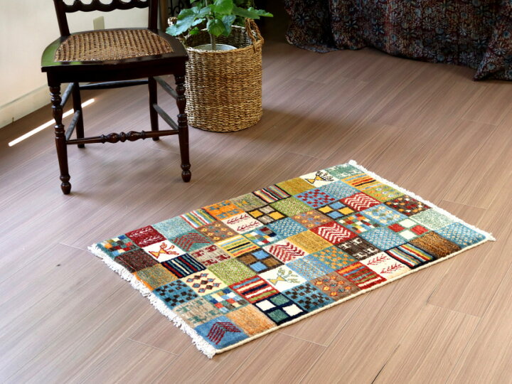 楽天市場】ギャッベ リズバフト 玄関マット 95×64cm カラフルタイル 
