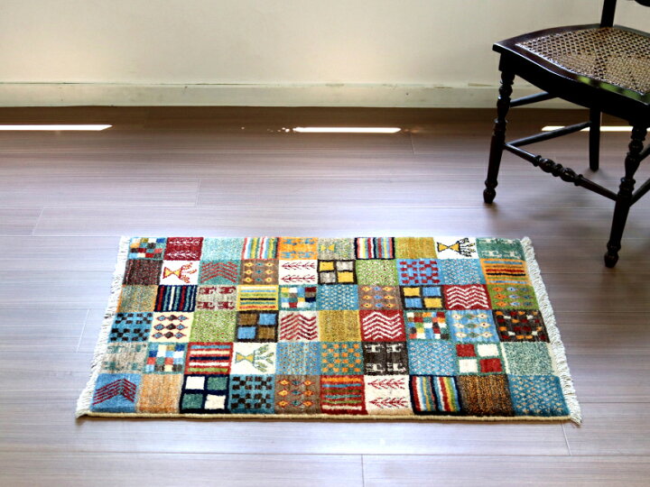 楽天市場】ギャッベ リズバフト 玄関マット 95×64cm カラフルタイル 