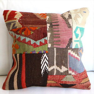 �I�[���h�L�����N�b�V�����J�o�[ 45×45cm �p�b�`���[�N Old Kilim Cushion