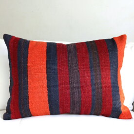 オールドキリムクッション・長方形ビッグピロー Turkish Old Kilim Cushion 70x50cm シンプルボーダー