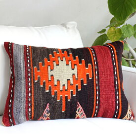 オールドキリムクッション・長方形ビッグピロー Turkish Old Kilim Cushion 60x39cm ジグザグしたひし形と三角形のジジム