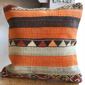 オールドキリムクッションカバー40cm角サイズ/Turkish Kilim Cushion ボーダー ジジム