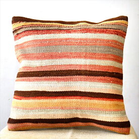 【15%OFFクーポン対象品】オールドキリムクッションカバー 40cm Old Kilim Cushion アースカラー・シンプルボーダー