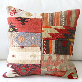 【15%OFFクーポン対象品】オールドキリムクッションカバー45cm・Turkish Kilim Cushion・トルコのウール手織りkilim パッチワーク