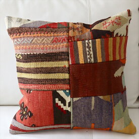 【15%OFFクーポン対象品】オールドキリムクッションカバー45cm・Turkish Kilim Cushion・トルコのウール手織りkilim パッチワーク