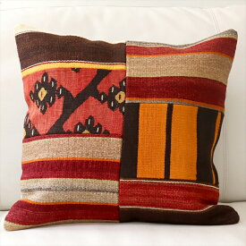 【15%OFFクーポン対象品】オールドキリムクッションカバー45cm・Turkish Kilim Cushion・トルコのウール手織りkilim パッチワーク