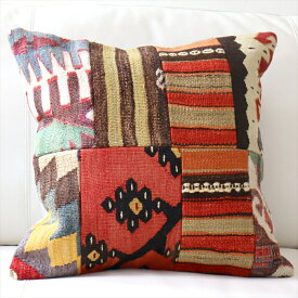 【15%OFFクーポン対象品】オールドキリムクッションカバー45cm・Turkish Kilim Cushion・トルコのウール手織りkilim パッチワーク