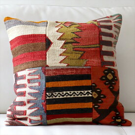 【15%OFFクーポン対象品】オールドキリムクッションカバー45cm・Turkish Kilim Cushion・トルコのウール手織りkilim パッチワーク