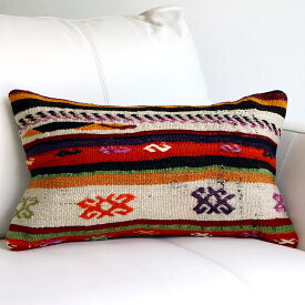 オールドキリムクッション・長方形 50×30cmボーダージジム Turkish Old Kilim Cushion