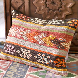 クッションカバー　オールドキリム　横長ピロー59×40cmストライプ＆ジジム ビッグピロー Turkish Old Kilim　Lumbar Pillow