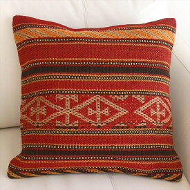 【15%OFFクーポン対象品】オールドキリムクッションカバー 45cm Old Kilim Cushion レッド＆ブラウン　ボーダー