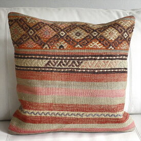 【15%OFFクーポン対象品】オールドキリムクッションカバー 45cm Old Kilim Cushion レッド&ピンク ボーダー