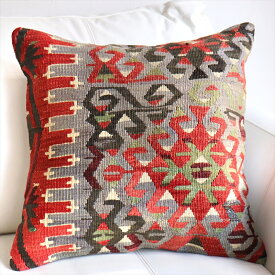 クッションカバー 45×45cm キリム ウール Turkish Kilim Cushion エシュメ ブルー＆レッド