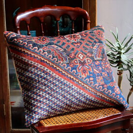 クッションカバー ヴィンテージ パイル織り 絨毯 ビッグピロー 横長 長方形 54×46cmカシュカイ 幾何学モチーフ