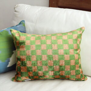 �A�g���X �x���x�b�g�C�J�b�g�N�b�V�����J�o�[�@���ʃV���N50×38cm�s���͗l�@�O���[��x�n���_���@ Silk Velvet Cushion - Double-Sided Design