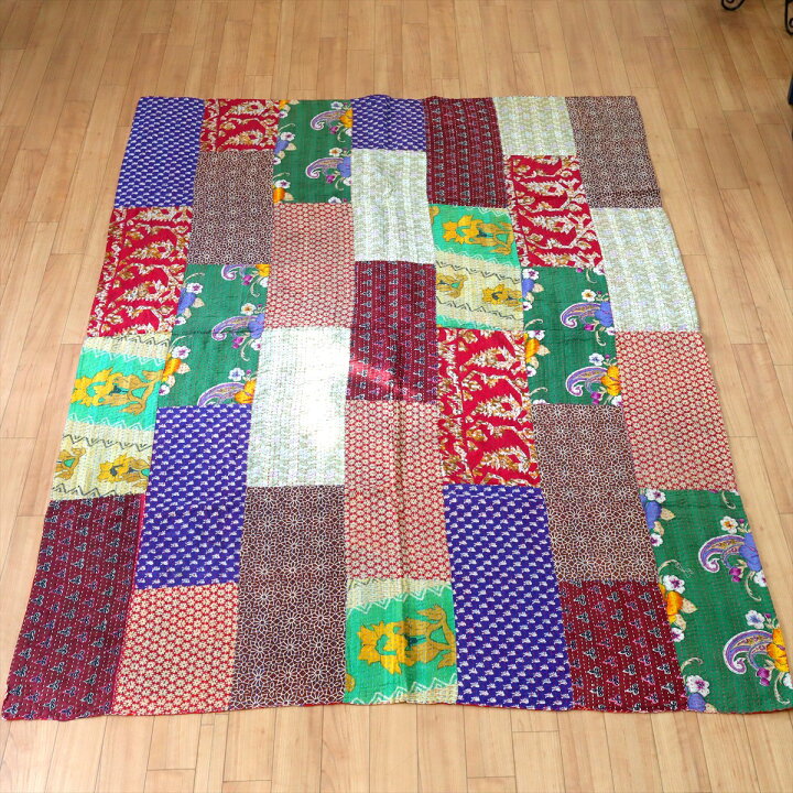 楽天市場】リサイクルサリーのパッチワーク マルチカバー 174x127cm 