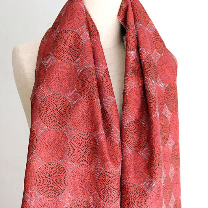 楽天市場】インドの古布・カンタ刺繍・シルクストール 172x76cm Kantha 
