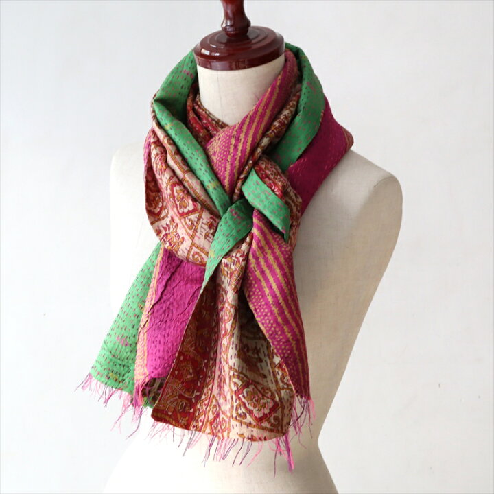 楽天市場】カンタ刺繍 シルクストール インド 古布 Kantha embroidery 