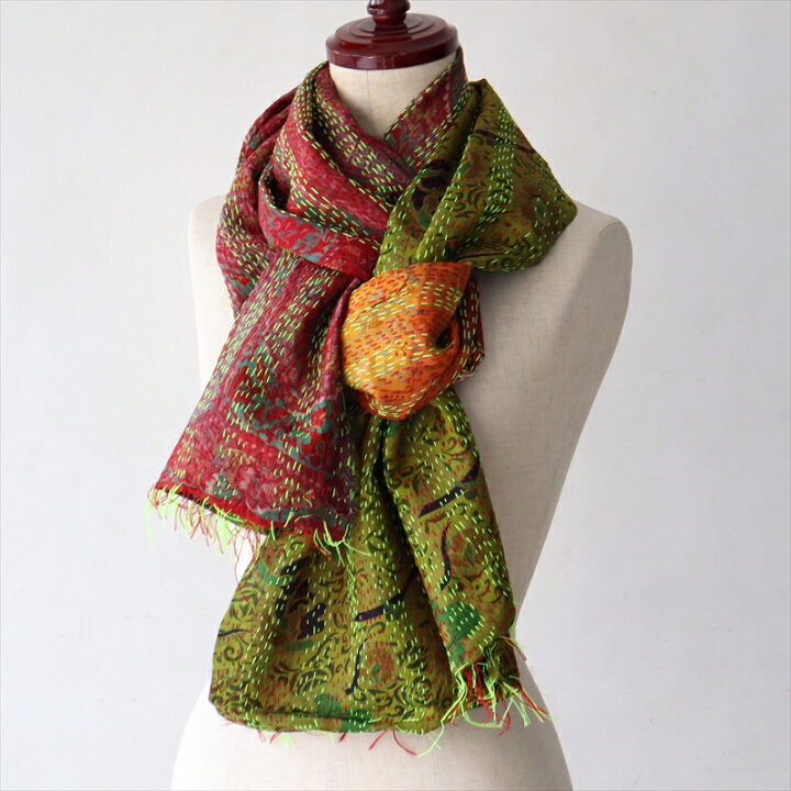 楽天市場】インドの古布・カンタ刺繍・シルクストール Kantha 