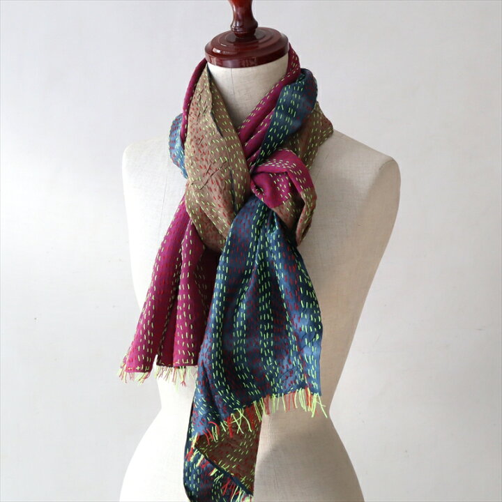 楽天市場】カンタ刺繍 シルクストール インド 古布 Kantha 