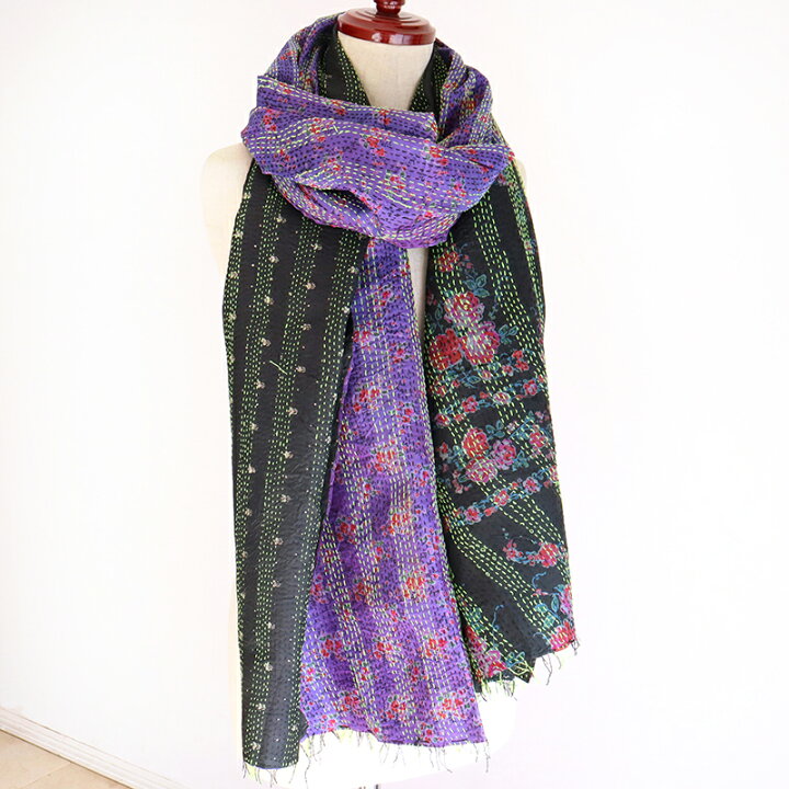 楽天市場】シルクストール カンタ刺繍 インド Kantha embroidery 