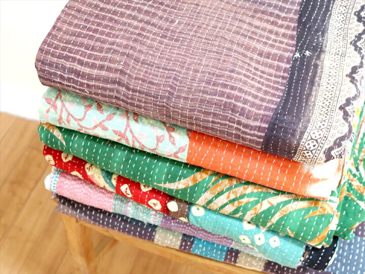 楽天市場】カンタ刺繍 パッチワーク ラリーキルト 215×128cmパープル 