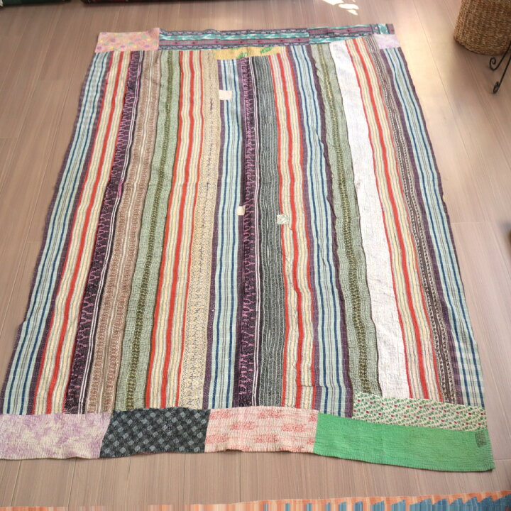 楽天市場】カンタ刺繍 ラリーキルト インドの古布225×148cmジャガード  