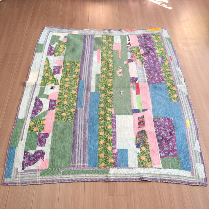 楽天市場】カンタ刺繍 ラリーキルト インドの古布171×133cm : ガラタ  