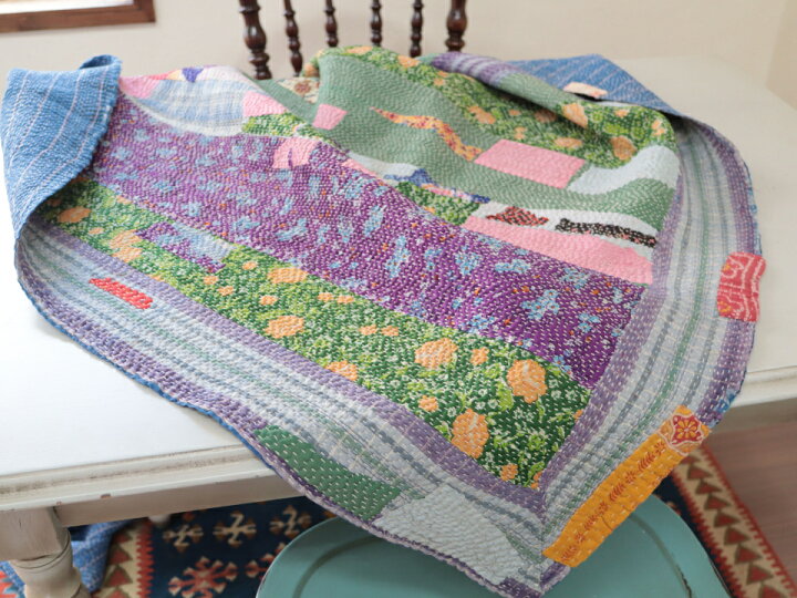 楽天市場】カンタ刺繍 ラリーキルト インドの古布171×133cm : ガラタ  