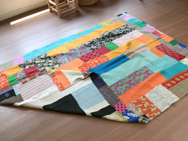 楽天市場】インド カンタ刺繍 パッチワーク ラリーキルト ヴィンテージ 