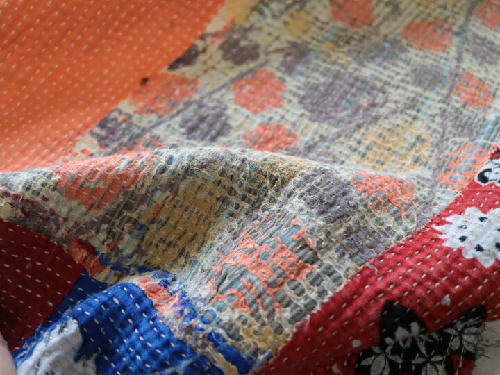 楽天市場】インド カンタ刺繍 パッチワーク ラリーキルト ヴィンテージ 