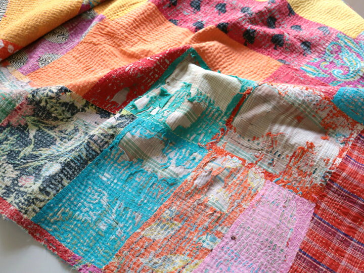 楽天市場】インド カンタ刺繍 パッチワーク ラリーキルト ヴィンテージ 