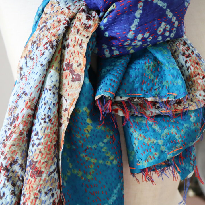 楽天市場】カンタ刺繍 シルクストール インド リサイクルサリー 212 
