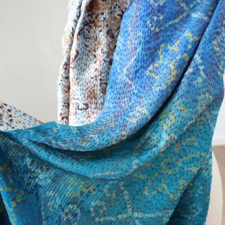 楽天市場】カンタ刺繍 シルクストール インド リサイクルサリー 212 