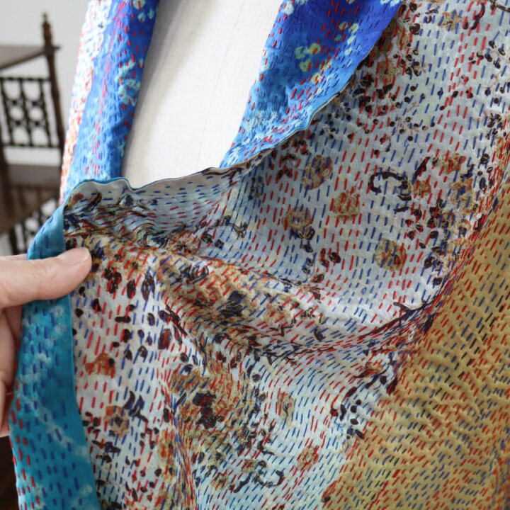 楽天市場】カンタ刺繍 シルクストール インド リサイクルサリー 212 