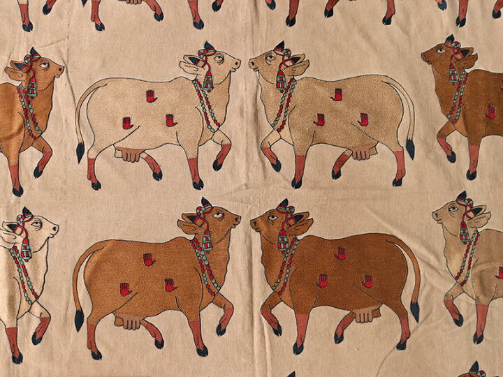 楽天市場】インド 緻密な刺繍・タペストリー 180x138cm飾りをつけた牛 