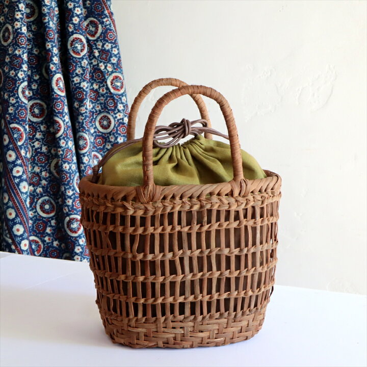 楽天市場】やまぶどう カゴバッグ 白皮 バケツ型 棚編み リネン巾着  