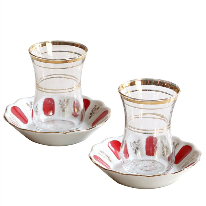 楽天市場 チャイグラス チャイバルダック ２客セット トラッドレッドcay Baldagトルコお土産 ガラタバザール キリム 雑貨