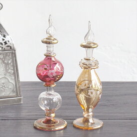 エジプトガラス香水瓶　Egyptian Perfume Bottle　2本セット　クレオパトラ　ピンク、イエロー
