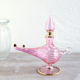 【10%OFFクーポン対象品】エジプトガラス香水瓶　アラジンランプ　Egyptian Perfume Bottle Aladdin Lamp　ピンク オプティック