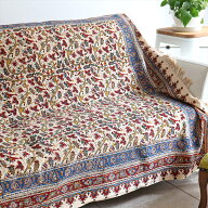【15%OFFクーポン対象】ペルシャ更紗 イラン手染め布 195x132cm アンバー系 葡萄柄 テーブルクロス ソフ…