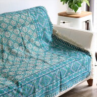 【15%OFFクーポン対象】ペルシャ更紗 イラン手染め布 197x133cm アンティークデザイン ブルーグリーン ト…