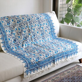 【15%OFFクーポン対象】ガラムカールペルシャ更紗150×100cmサイズ ブルー（水色）　葡萄の葉
