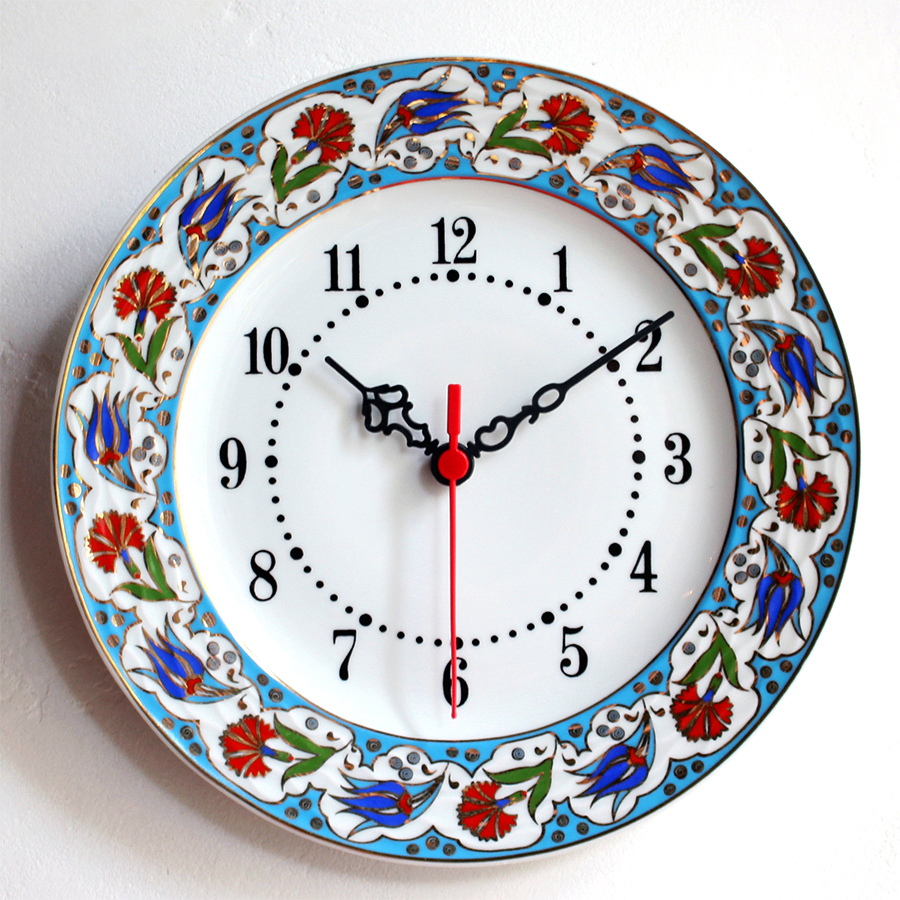 楽天市場】トルコ陶器の壁掛け時計25cm・ターコイズ/ブルー&レッド