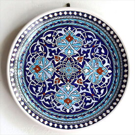 【15%OFFクーポン対象品】トルコ陶器飾り皿 直径30cmプレート キュタフヤ・アルハンブラ工房 ブルー・アラベスクデザイン